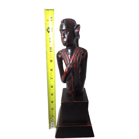 African Hand Woodcarved Idol Statue Wood Tribal Sculpture Bust Exotic Janus ? - Picture 9 of 11